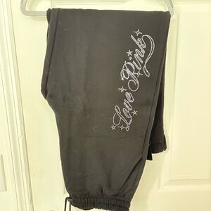 ‼️SOLD‼️ PINK Victoria's Secret Black Rhinestone Script Joggers